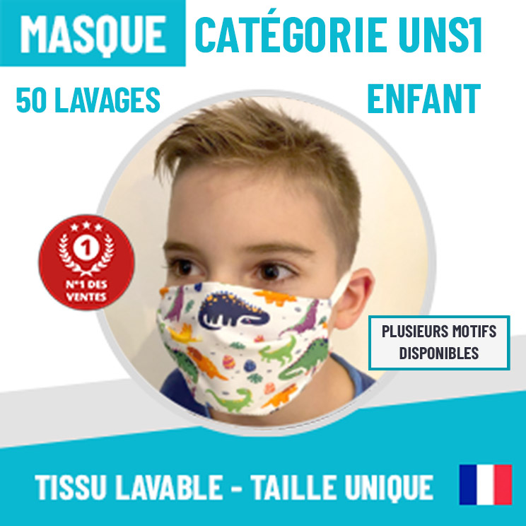 Masque tissu motifs flamant rose - Masque Enfant Catégorie 1 - Le